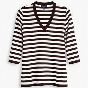 JONES NEW YORK  Chocolate & White Striped 3/4 Sleeve Top - LP